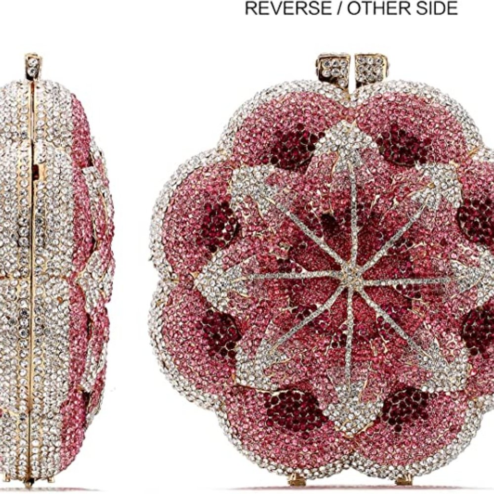 NEW Sparkling Bling Crystal Rhinestone Flower Clutch Purse: Pink + FREE … - Picture 2 of 5